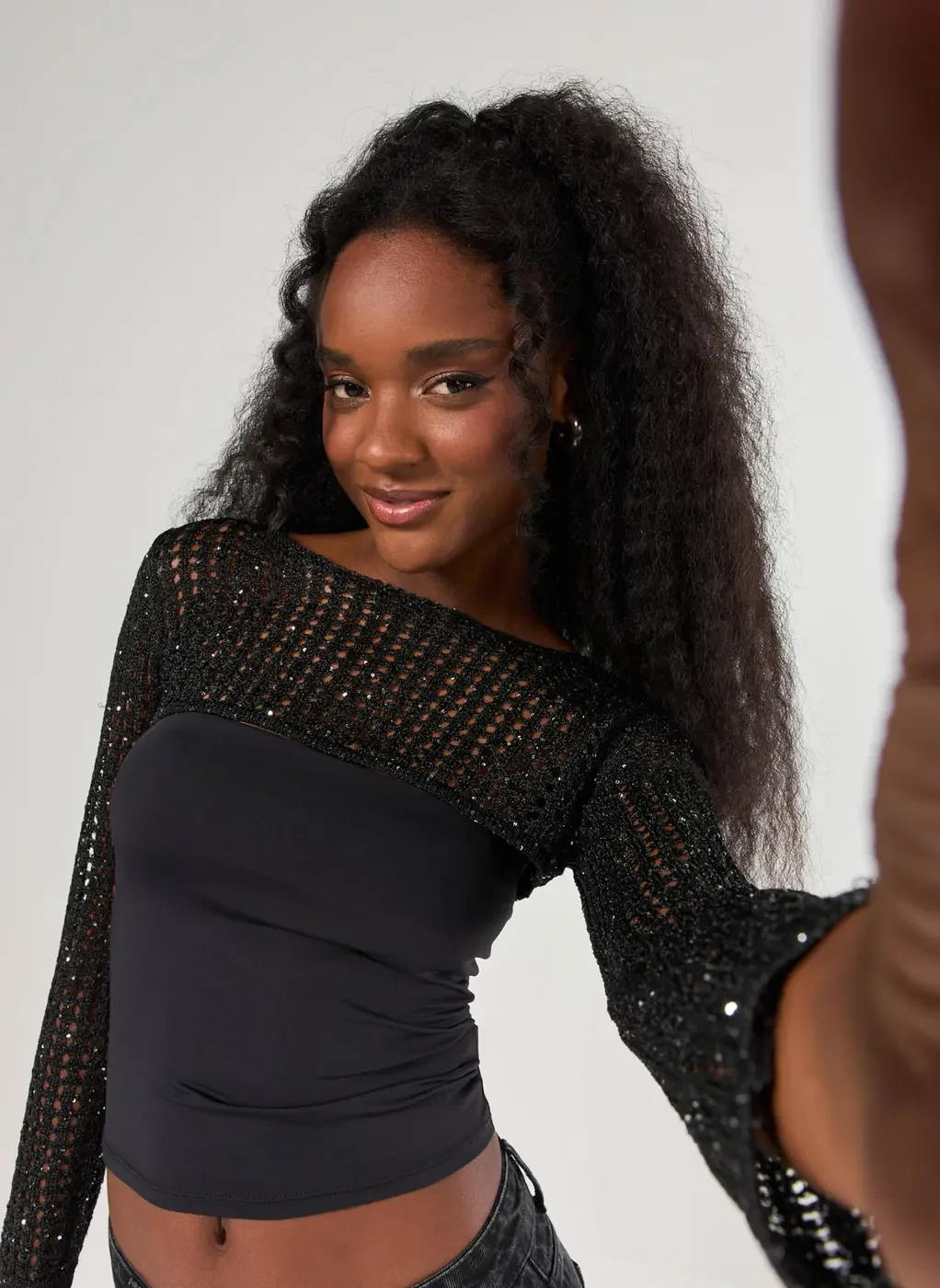 Super Cropped Tricô Com Brilho