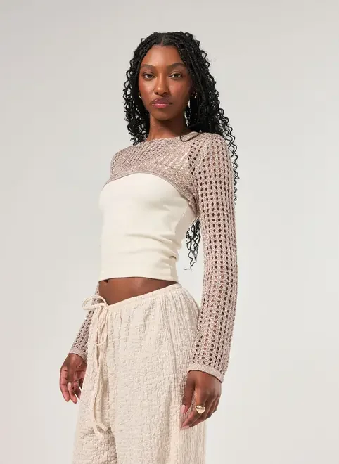 Super Cropped Tricô Com Brilho