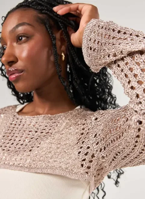 Super Cropped Tricô Com Brilho