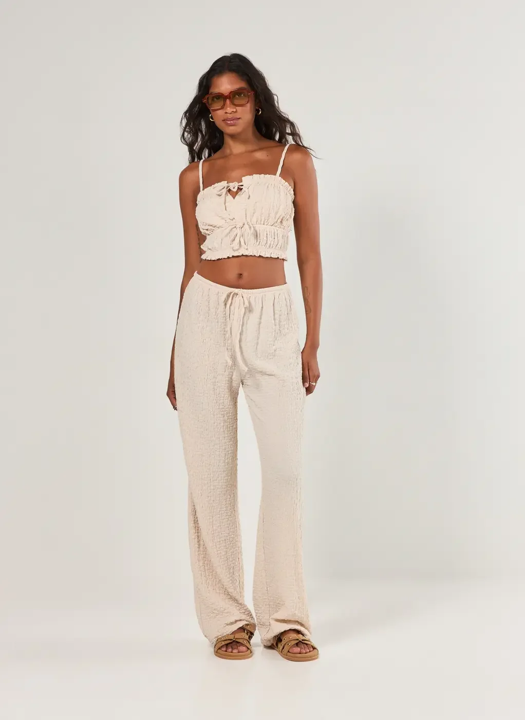 Calça Wide Leg Texturizada