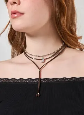 Conjunto Dois Colares Suede E Lua