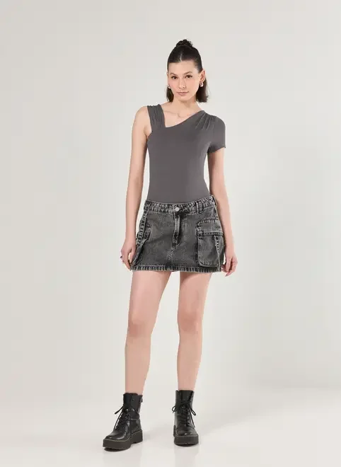 Body Poliamida Mangas Assimétricas