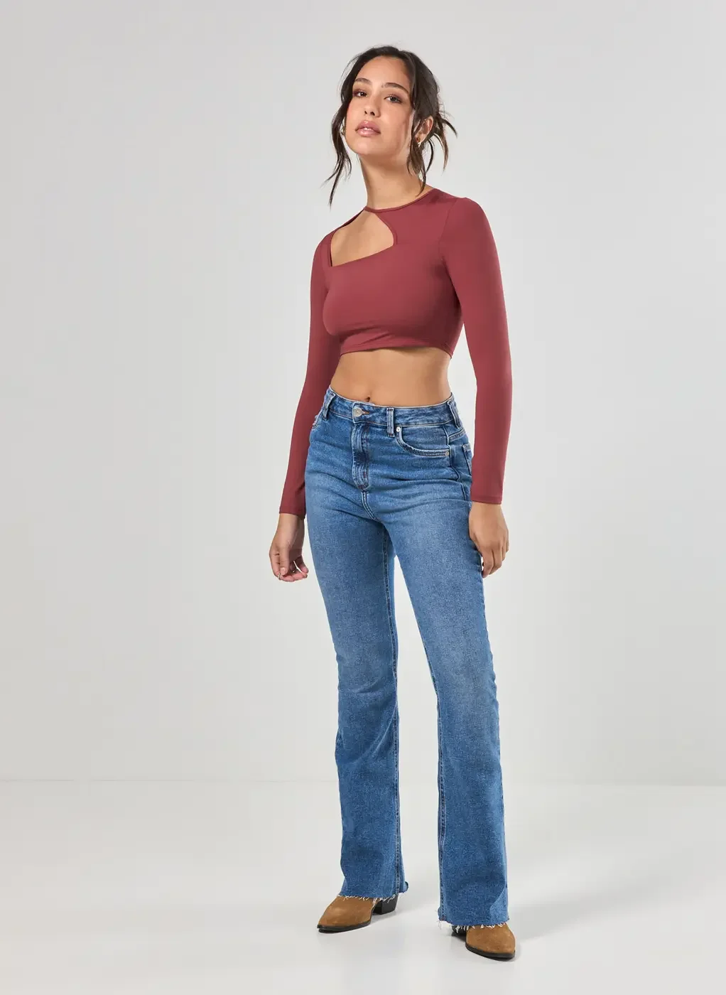 Cropped Poliamida Manga Longa Assimétrico