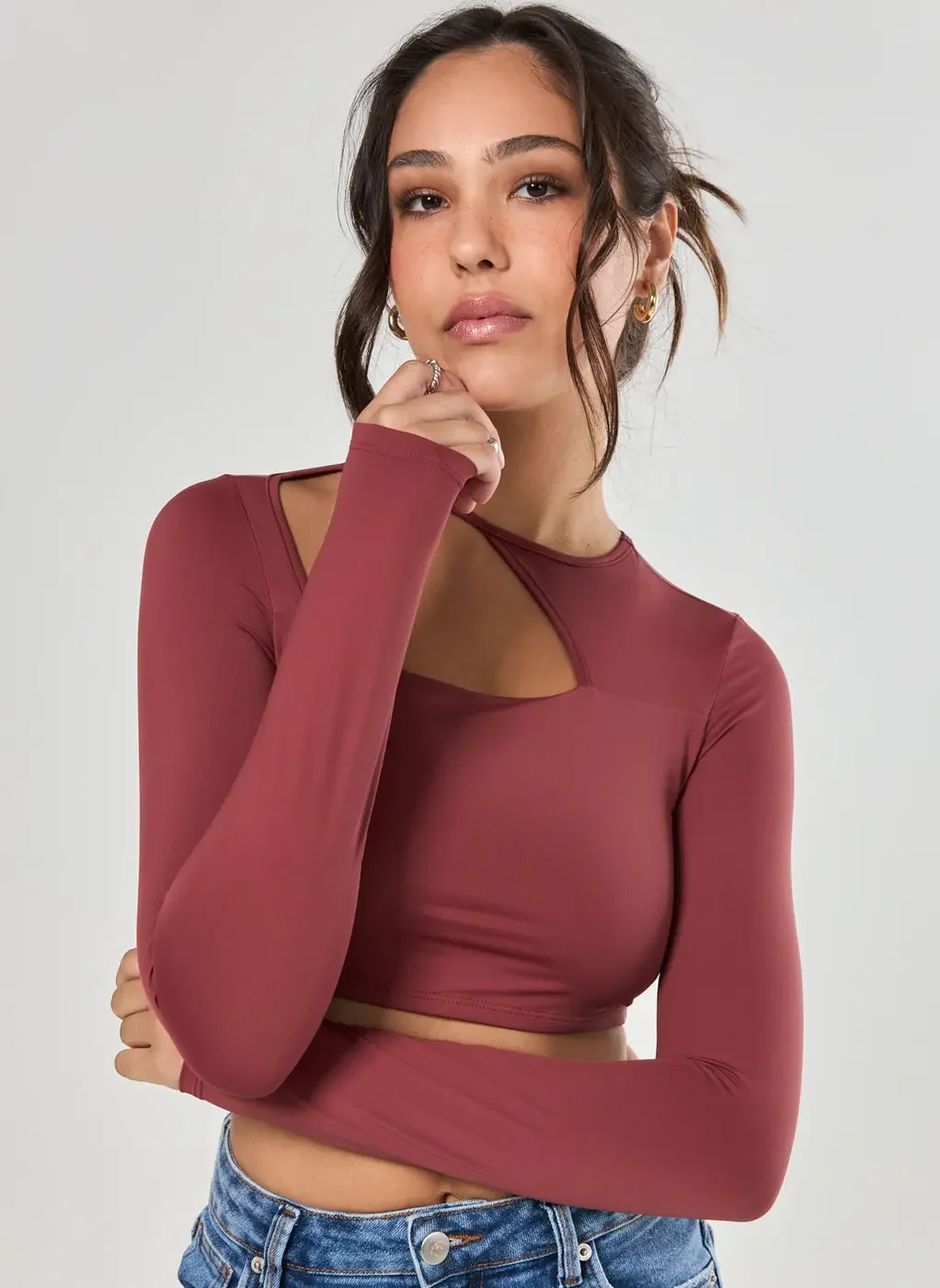 Cropped Poliamida Manga Longa Assimétrico