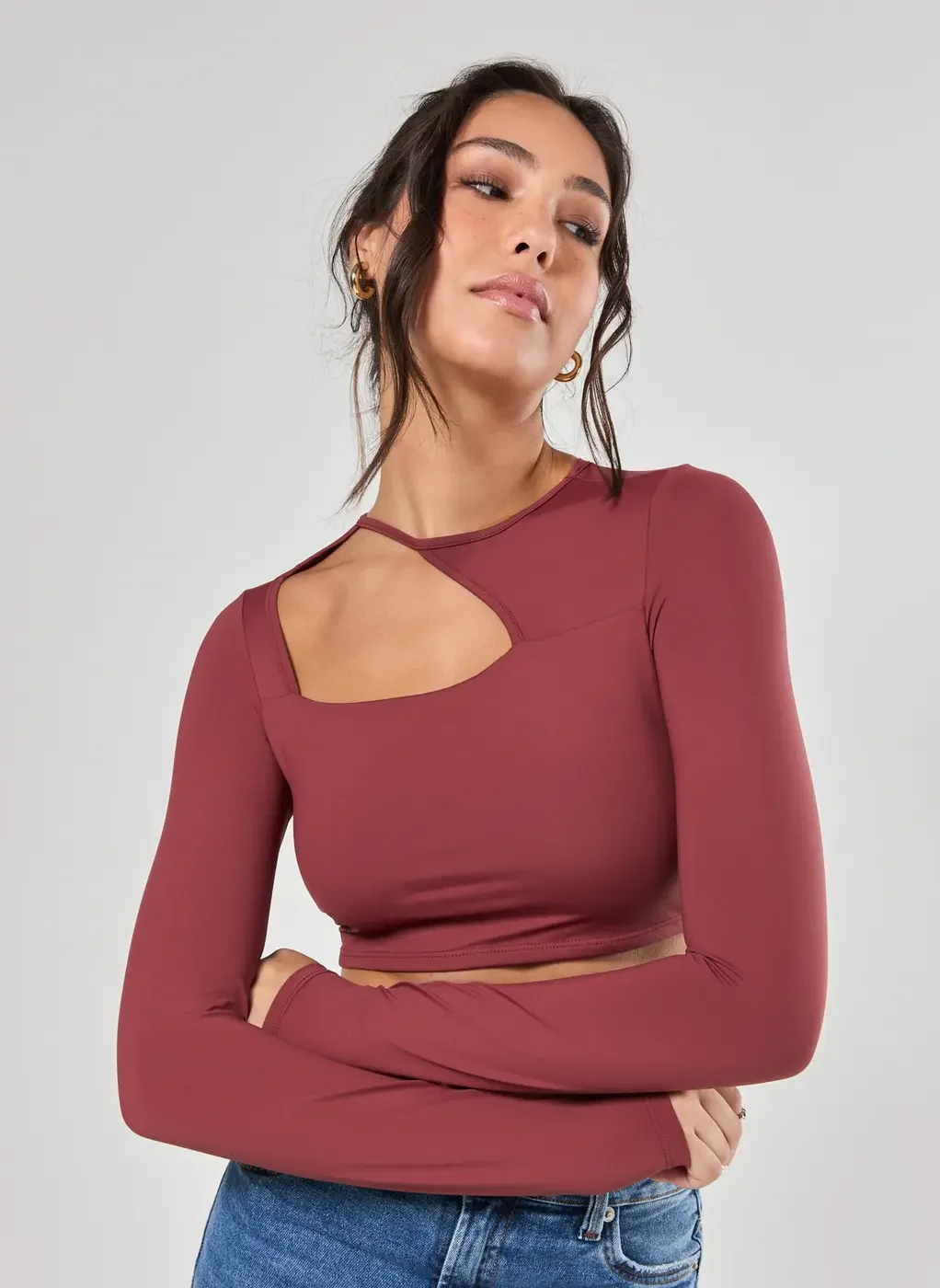 Cropped Poliamida Manga Longa Assimétrico