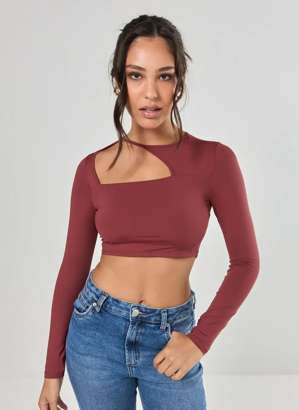 Cropped Poliamida Manga Longa Assimétrico