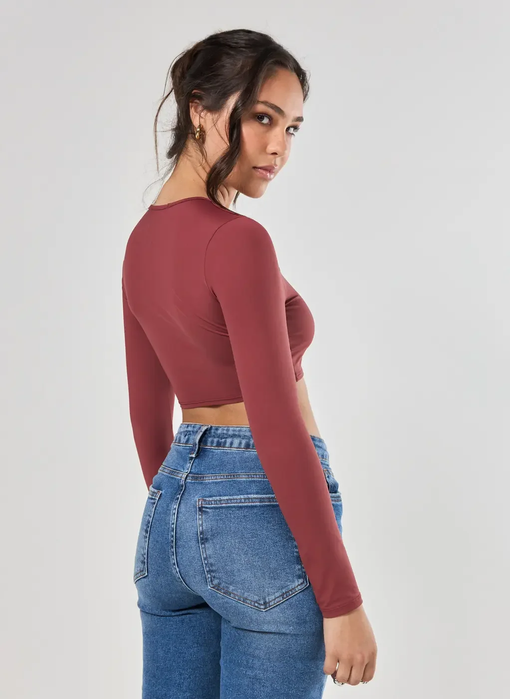 Cropped Poliamida Manga Longa Assimétrico