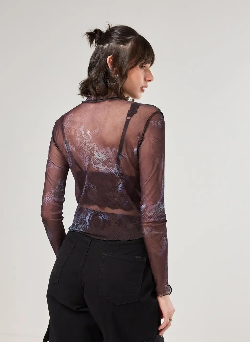 Blusa Manga Longa Tule Estampado