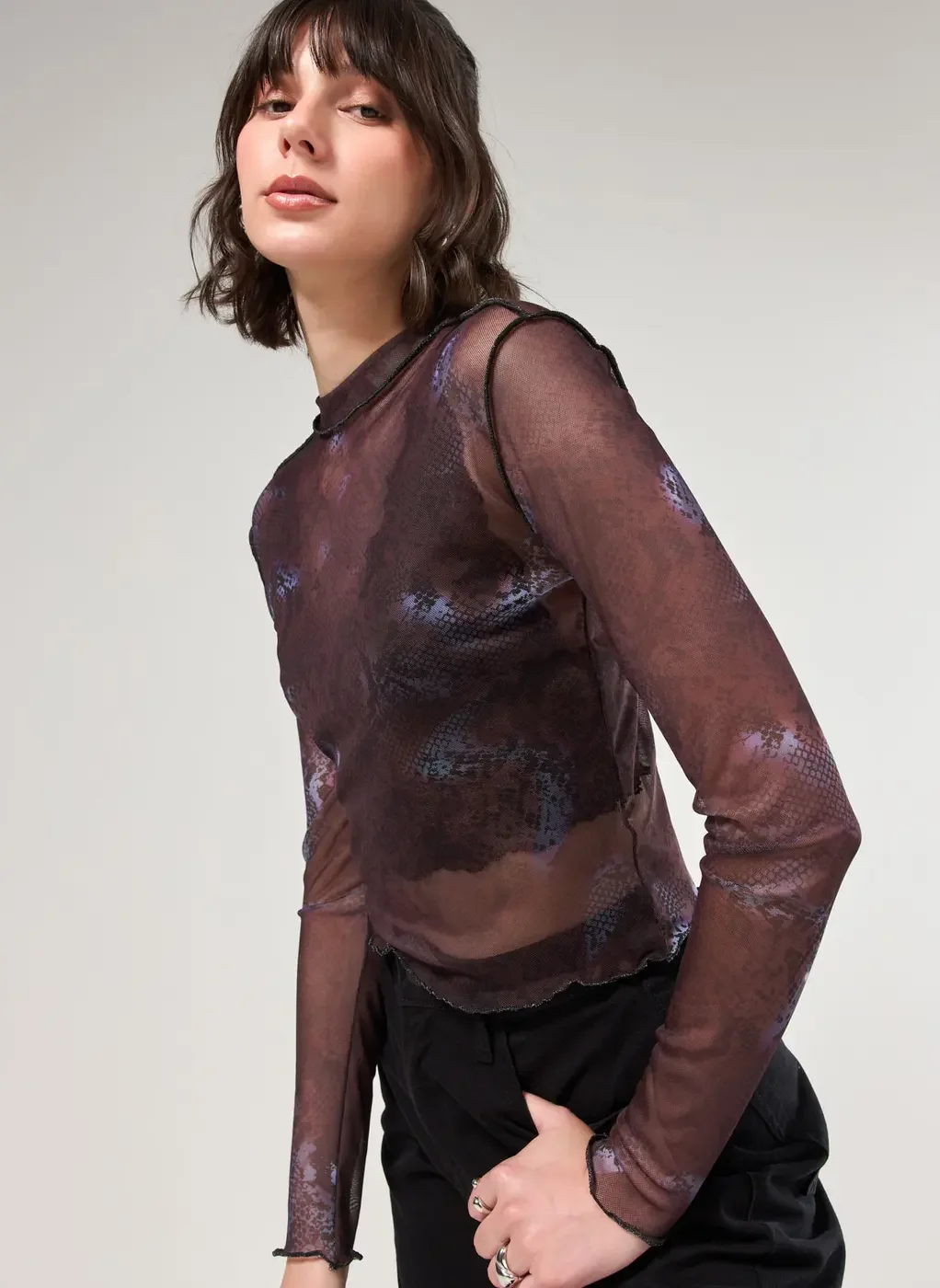 Blusa Manga Longa Tule Estampado