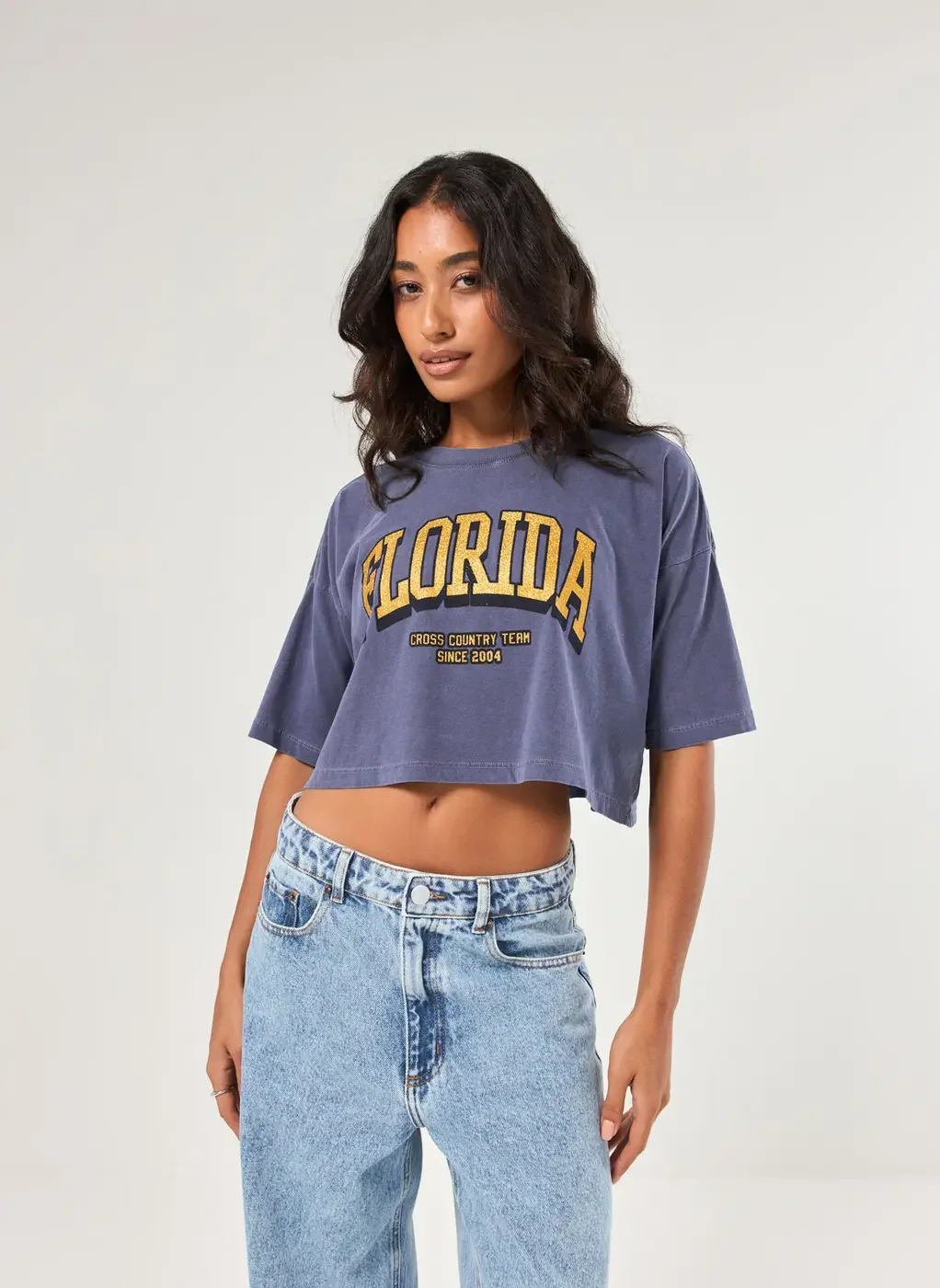 Camiseta Cropped Florida Com Glitter