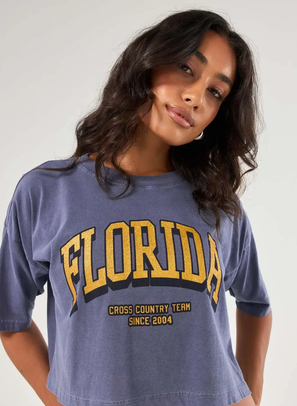 Camiseta Cropped Florida Com Glitter
