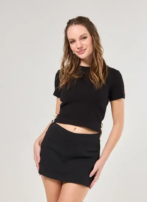 Blusa Preta Canelada Lucky Girl