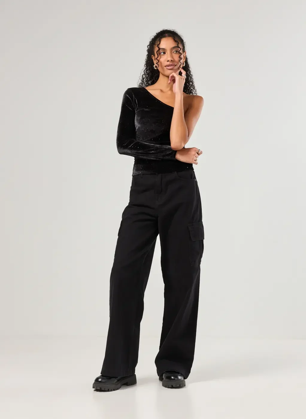 Cropped Manga Longa Veludo Brilhante