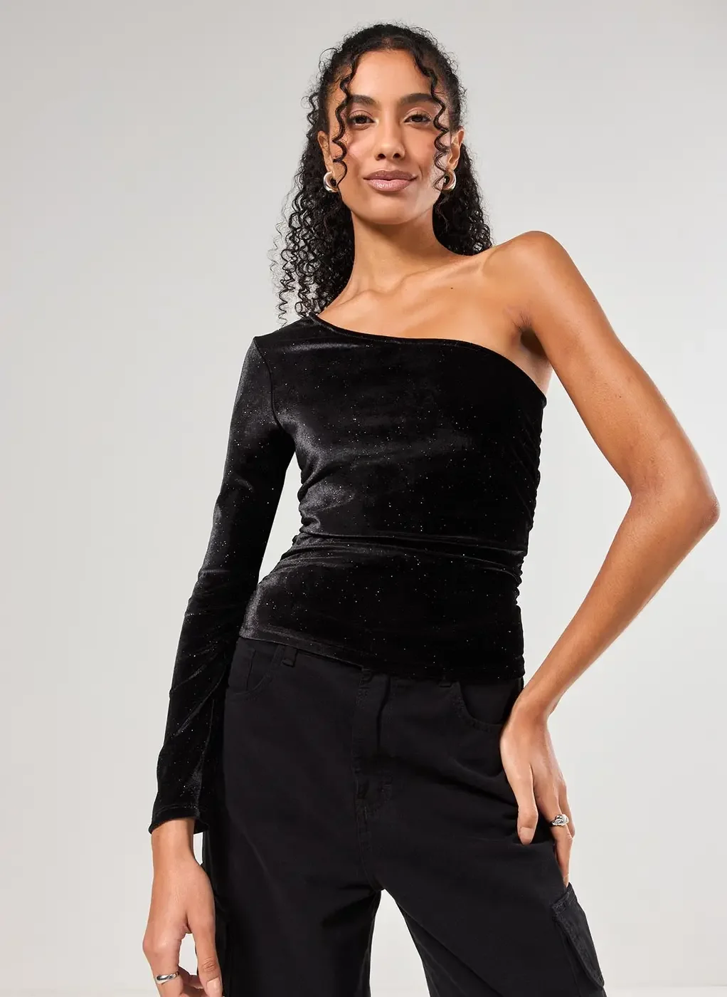 Cropped Manga Longa Veludo Brilhante