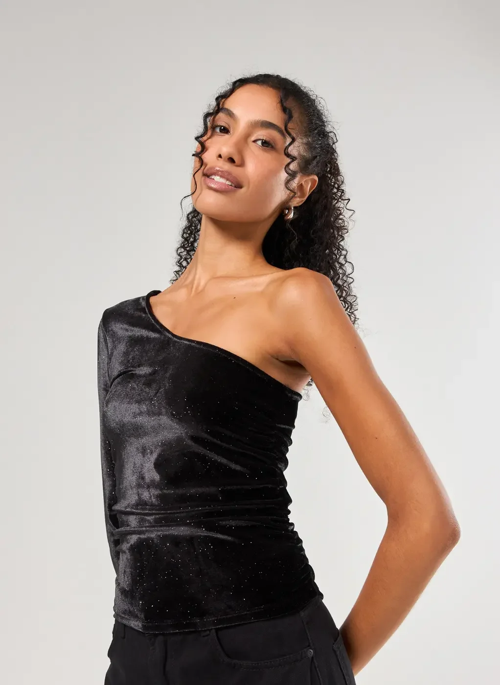 Cropped Manga Longa Veludo Brilhante