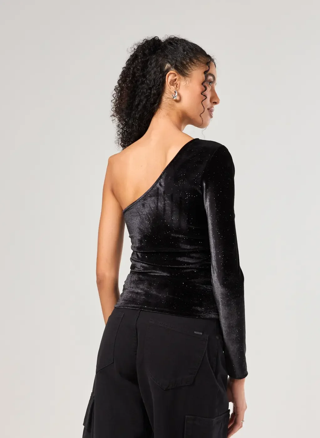 Cropped Manga Longa Veludo Brilhante