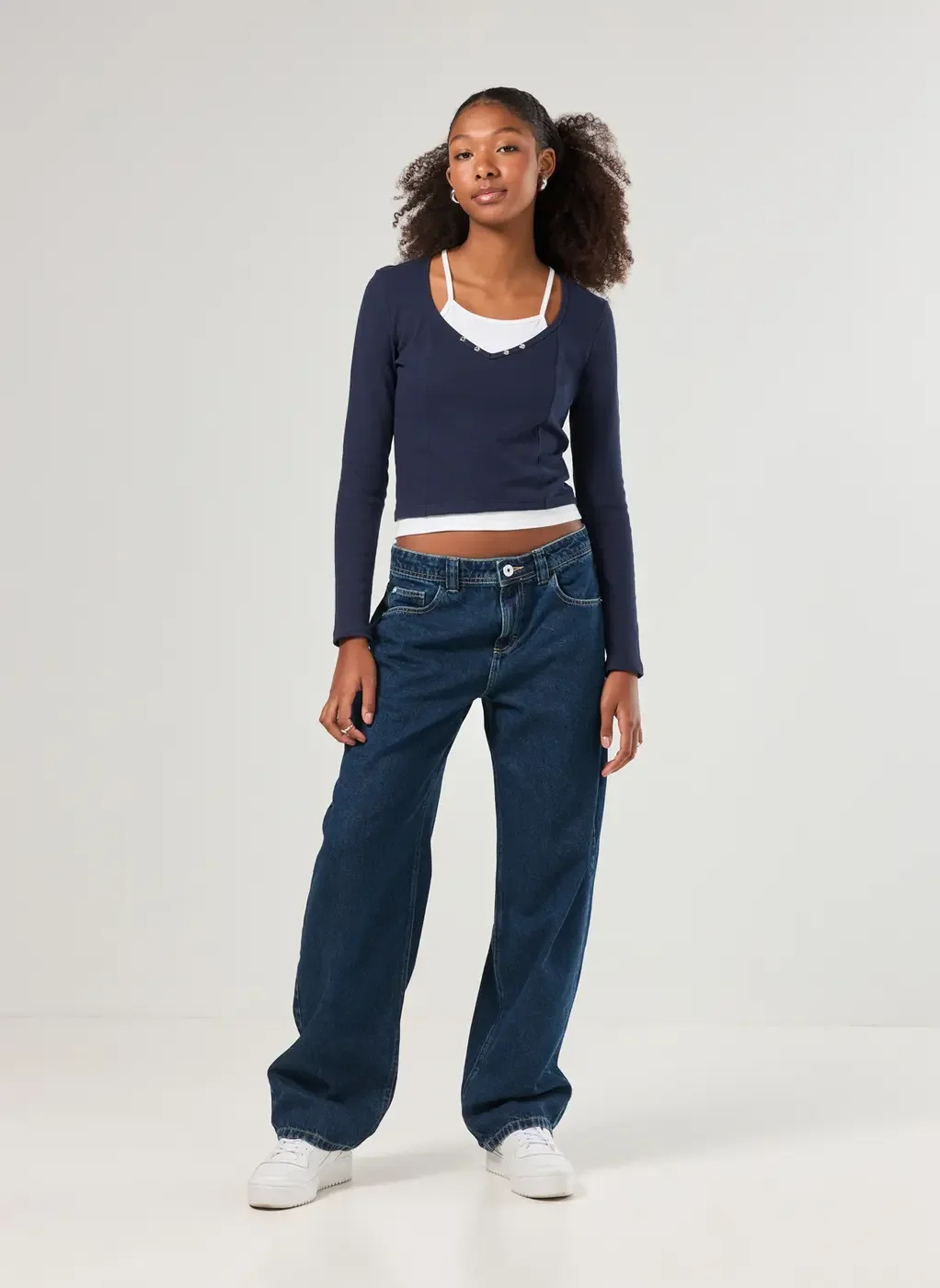 Blusa Manga Longa Sobreposição Waffle