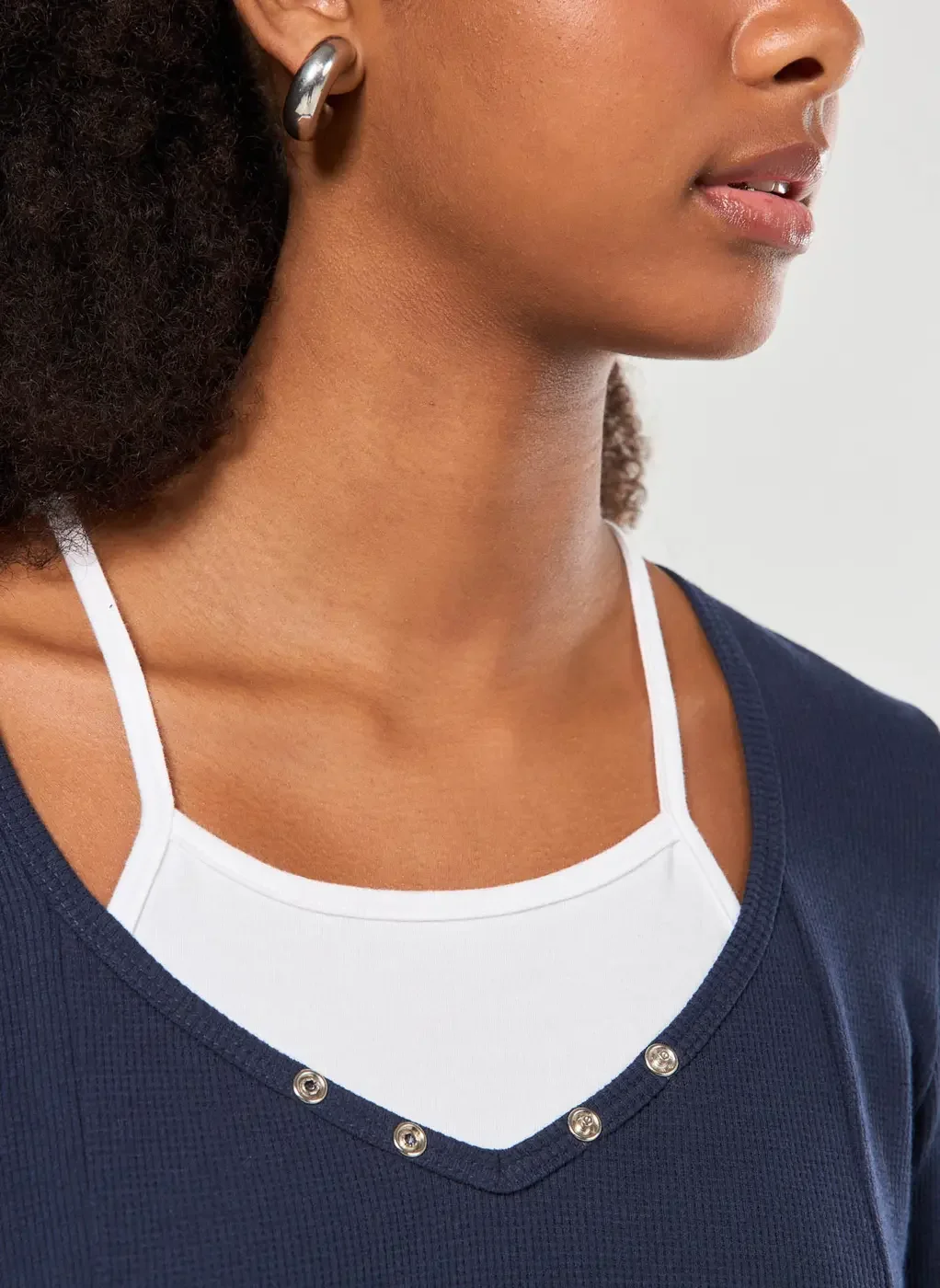 Blusa Manga Longa Sobreposição Waffle