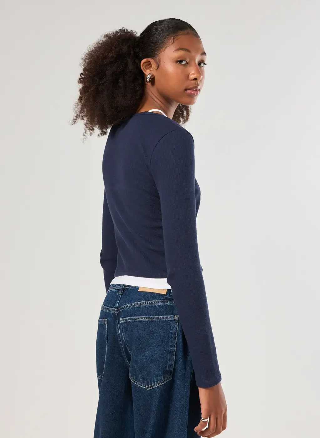 Blusa Manga Longa Sobreposição Waffle