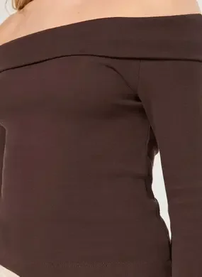 Blusa Manga Longa Ombro A Ombro Marrom