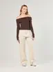 Blusa Manga Longa Ombro A Ombro Marrom