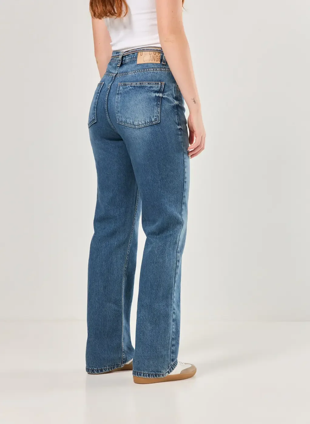 Calça Reta Amarração Em Jeans Circular