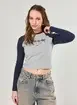 Blusa Manga Longa Raglan Azul E Mescla