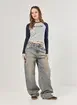 Blusa Manga Longa Raglan Azul E Mescla
