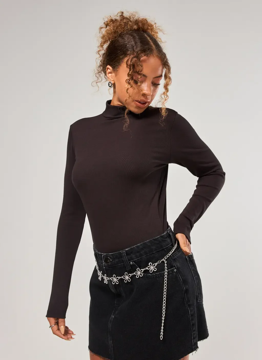 Body Manga Longa Preto Costas Abertas