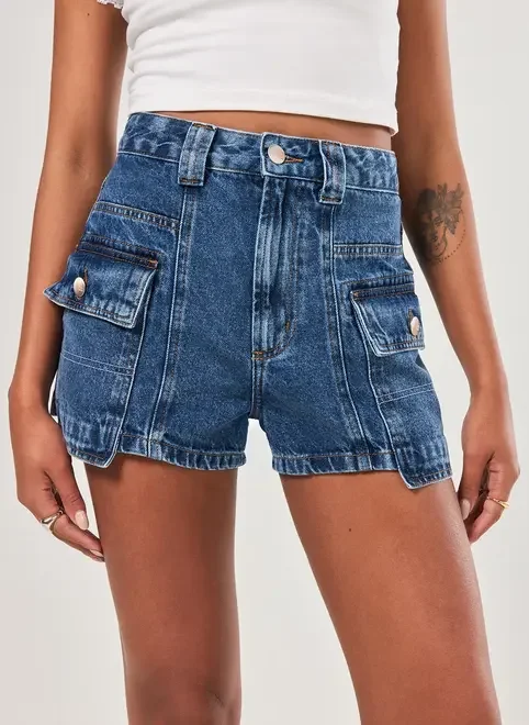 Short Jeans Mom Bolsos Alongados