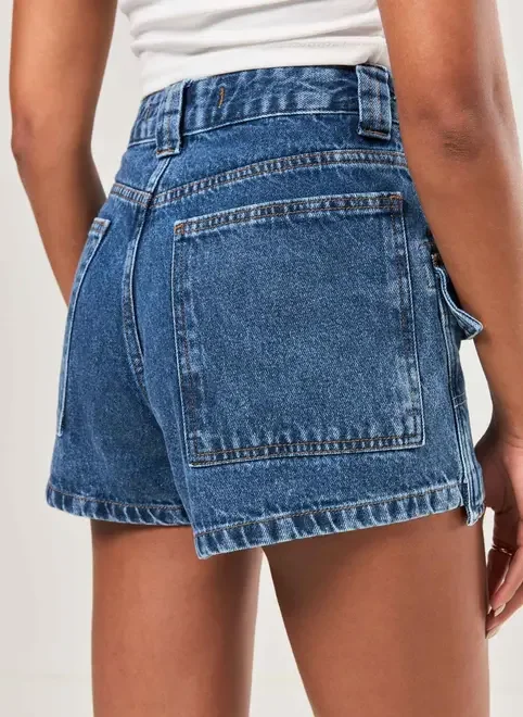 Short Jeans Mom Bolsos Alongados