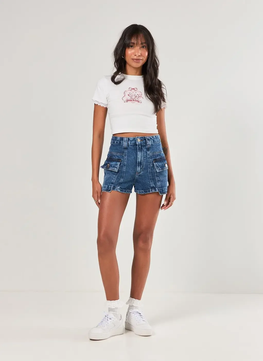 Short Jeans Mom Bolsos Alongados