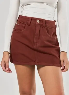 Saia Utilitária Em Sarja Marrom