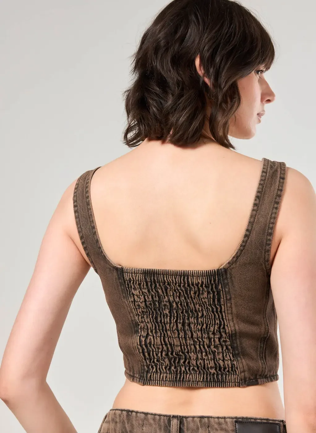 Cropped Corsetado Jeans Marrom