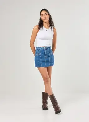 Saia Jeans Costuras Marcantes