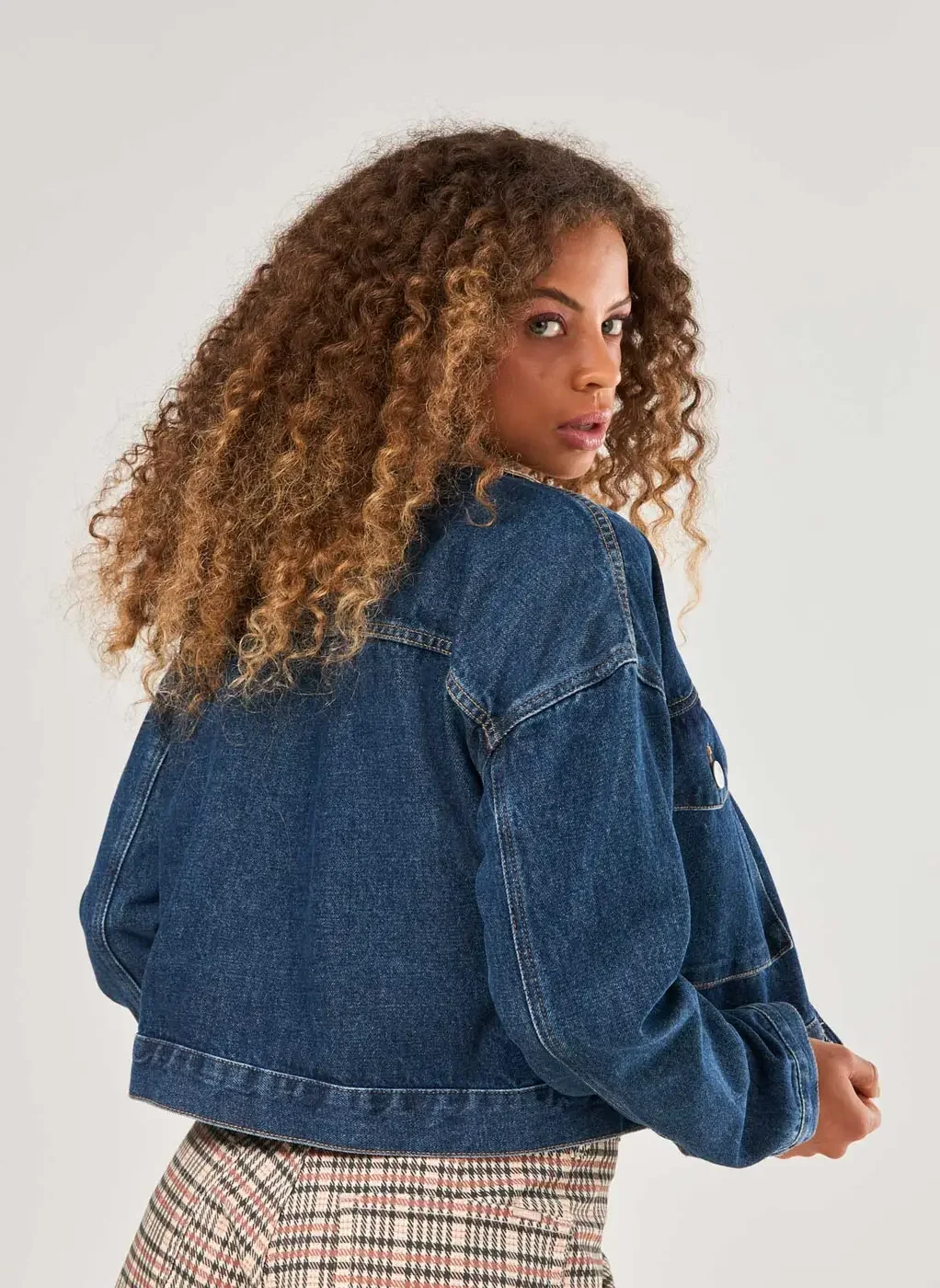 Jaqueta Cropped Jeans Com Cotelê