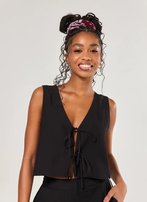 Blusa Estilo Colete Amarração Listras Laterais