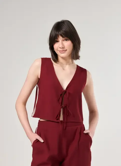 Blusa Estilo Colete Amarração Listras Laterais