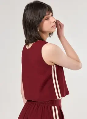 Blusa Estilo Colete Amarração Listras Laterais