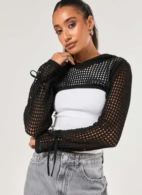 Super Cropped Em Tricô Com Capuz