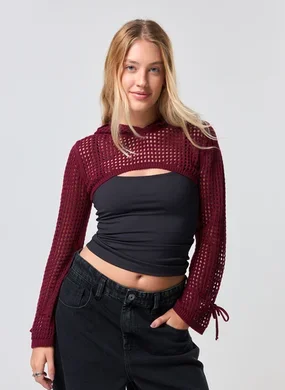 Super Cropped Em Tricô Com Capuz