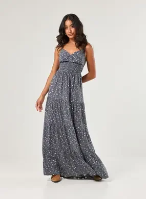 Vestido Longo Azul Florido
