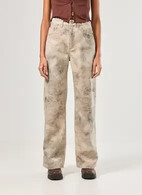 Calça Wide Leg Sarja Estampada