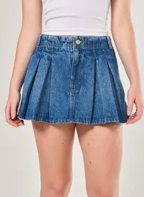 Short Saia Jeans Plissadinho