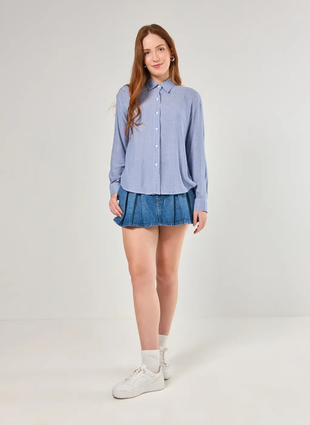 Short Saia Jeans Plissadinho