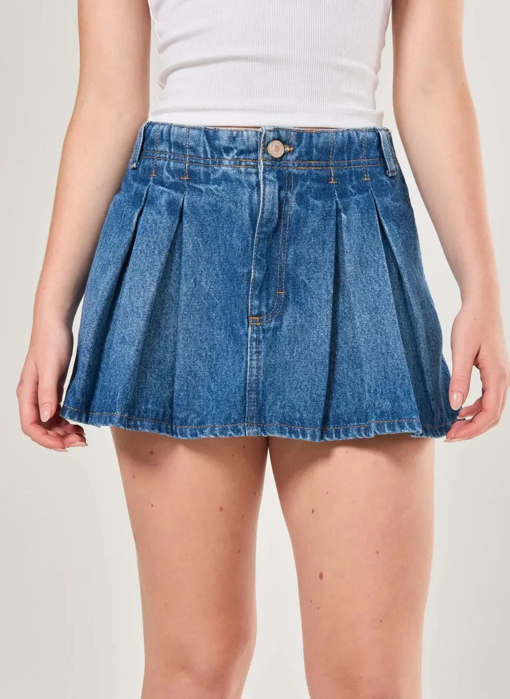 Short Saia Jeans Plissadinho