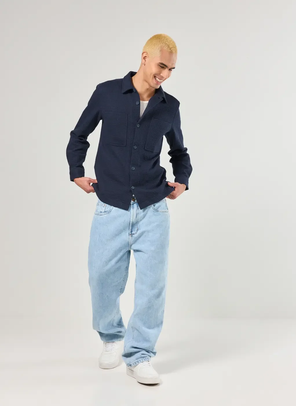 Jaqueta Estilo Camisa Texturizada Marinho