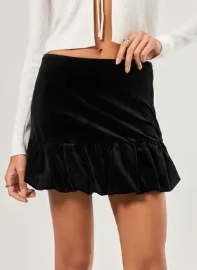 Saia Balonê Veludo Preto
