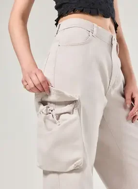 Calça Sarja Cargo Wide Leg