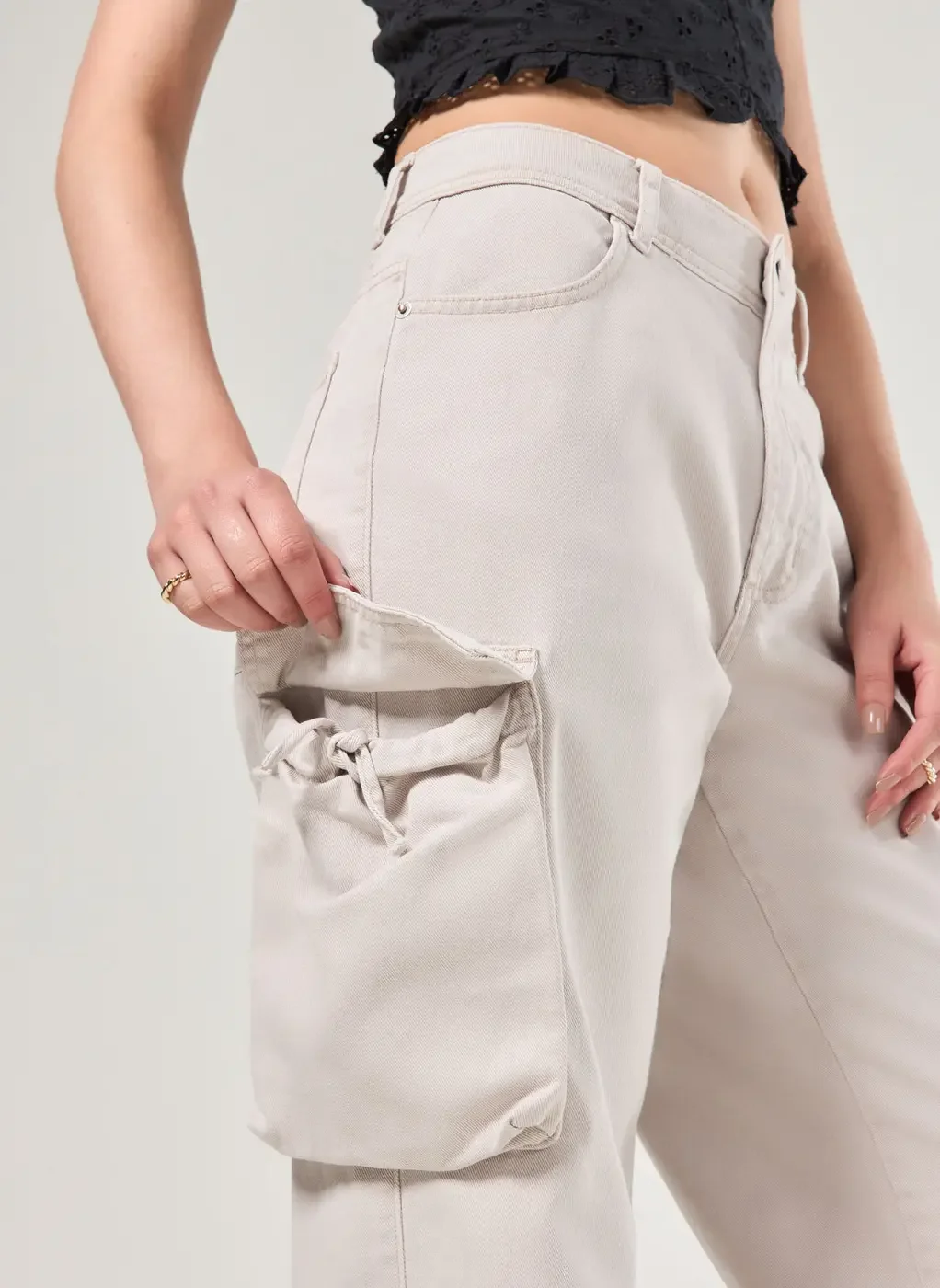 Calça Sarja Cargo Wide Leg